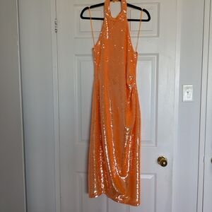 Caroline Constas Orange Sequin Backless Dress